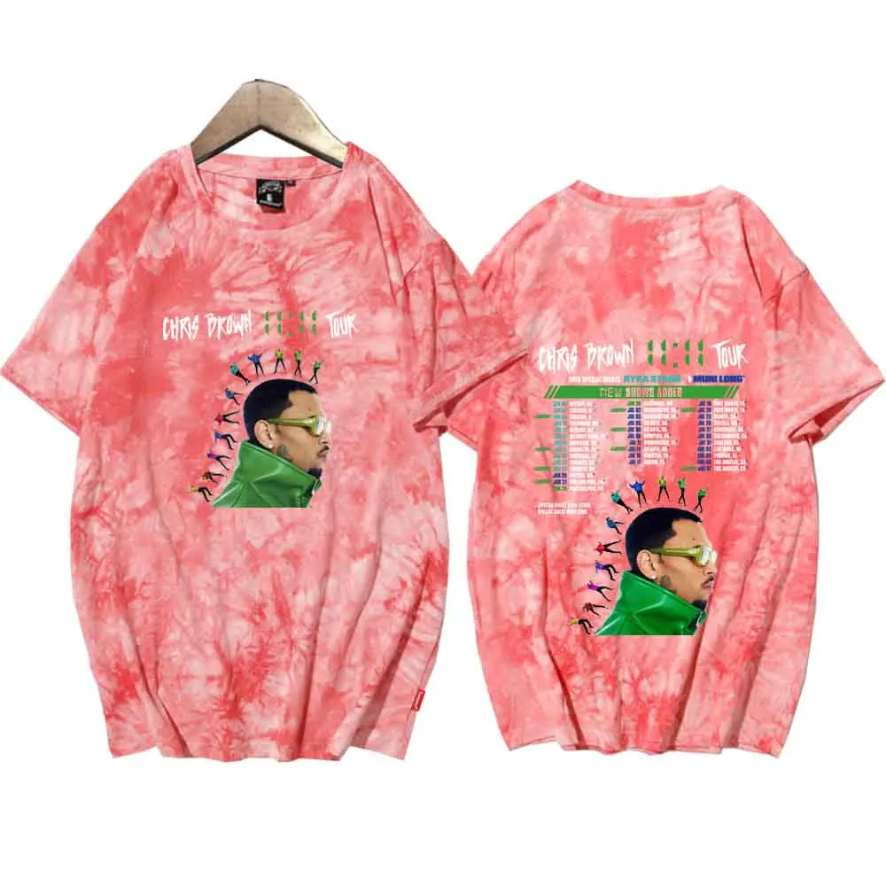 Chris brązowy 11:11 Tour 2024 Tie Dye koszule mężczyzna kobieta Harajuku letnia koszulka na co dzień topy regularne koszule Unisex Oversize