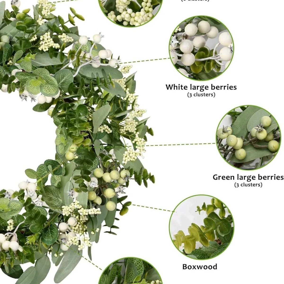 Coronas artificiales de vegetación navideña para primavera y verano, para puerta delantera, corona de hojas de eucalipto verde, decoración de boj para granja, Navidad