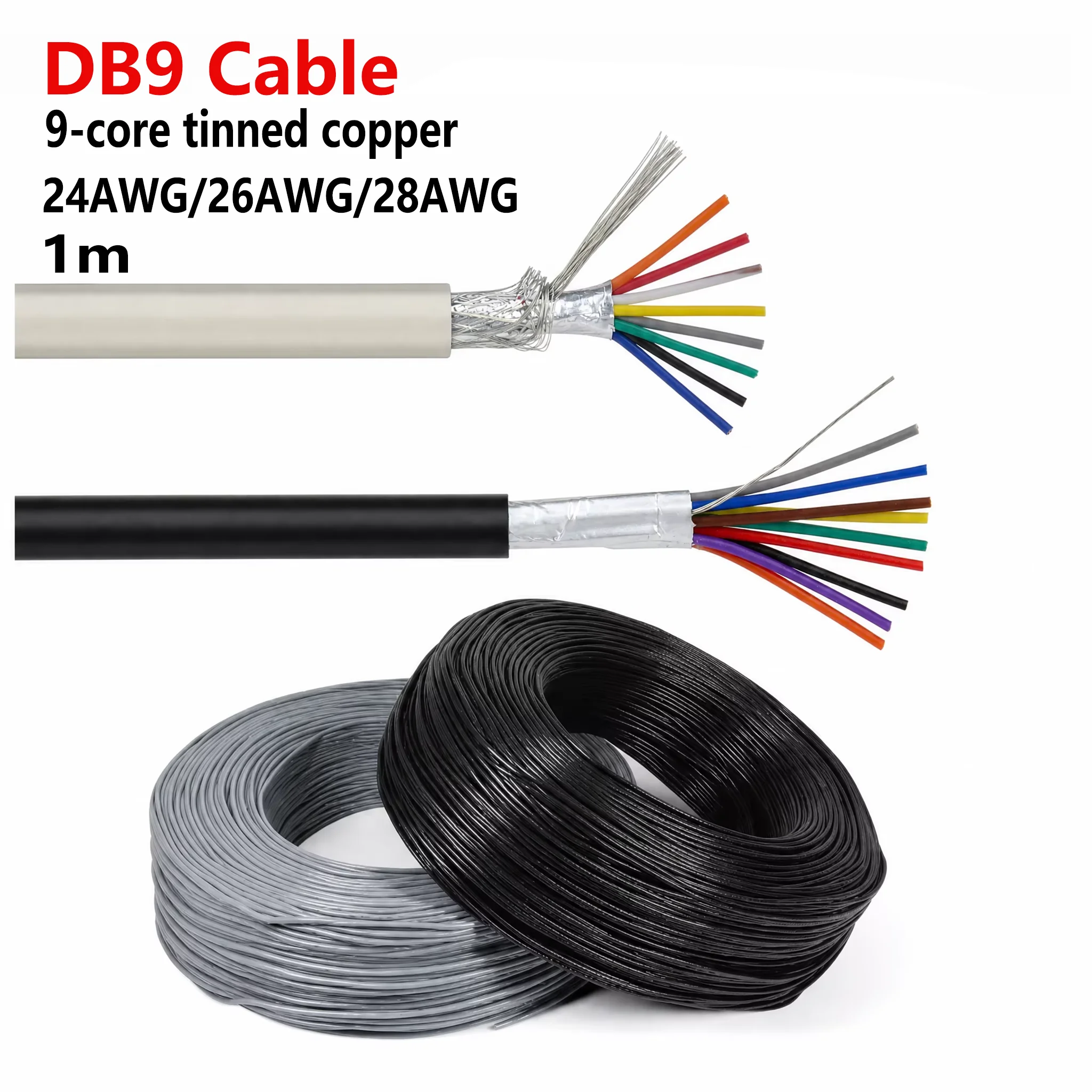 1-meter 9-conductor DB9 Connector Signal Shielded Cable PVC-insulated Trough-type Audio Headphone Copper Control Shielded Cable