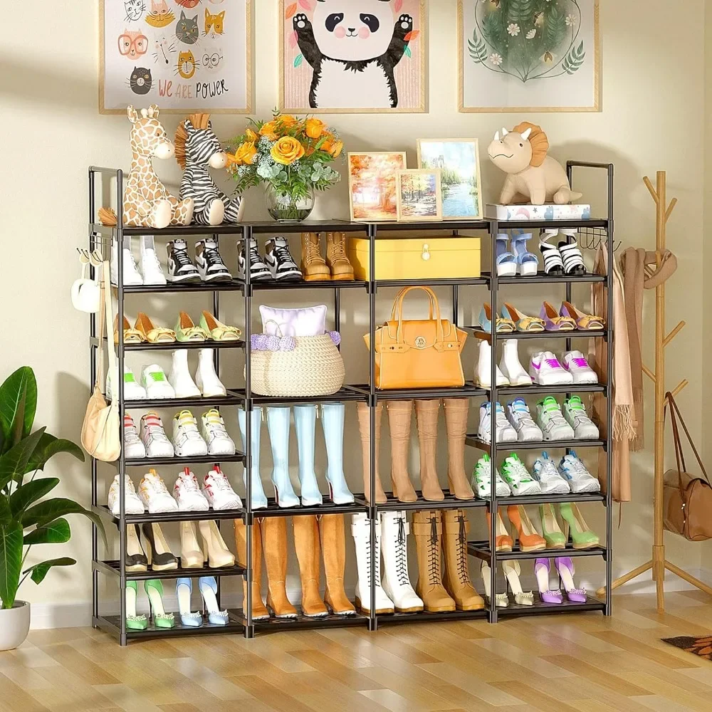 

MOSHOU 4 Row 8 Tier Shoes Storage Shelf for Closet, Holder for 62-66 Pairs of Shoes,Sturdy Stackable Shoe Stand