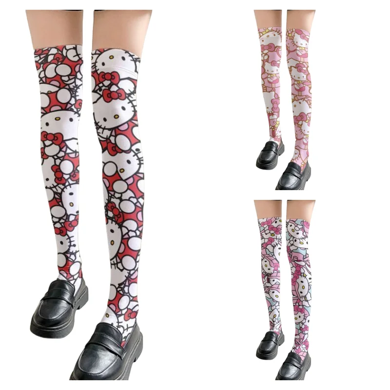 Hello Kitty Animation Characters Cartoon Cute Lolita Tights Two-dimensional Personalized Printed Loli Tall Over-the-Knee Socks