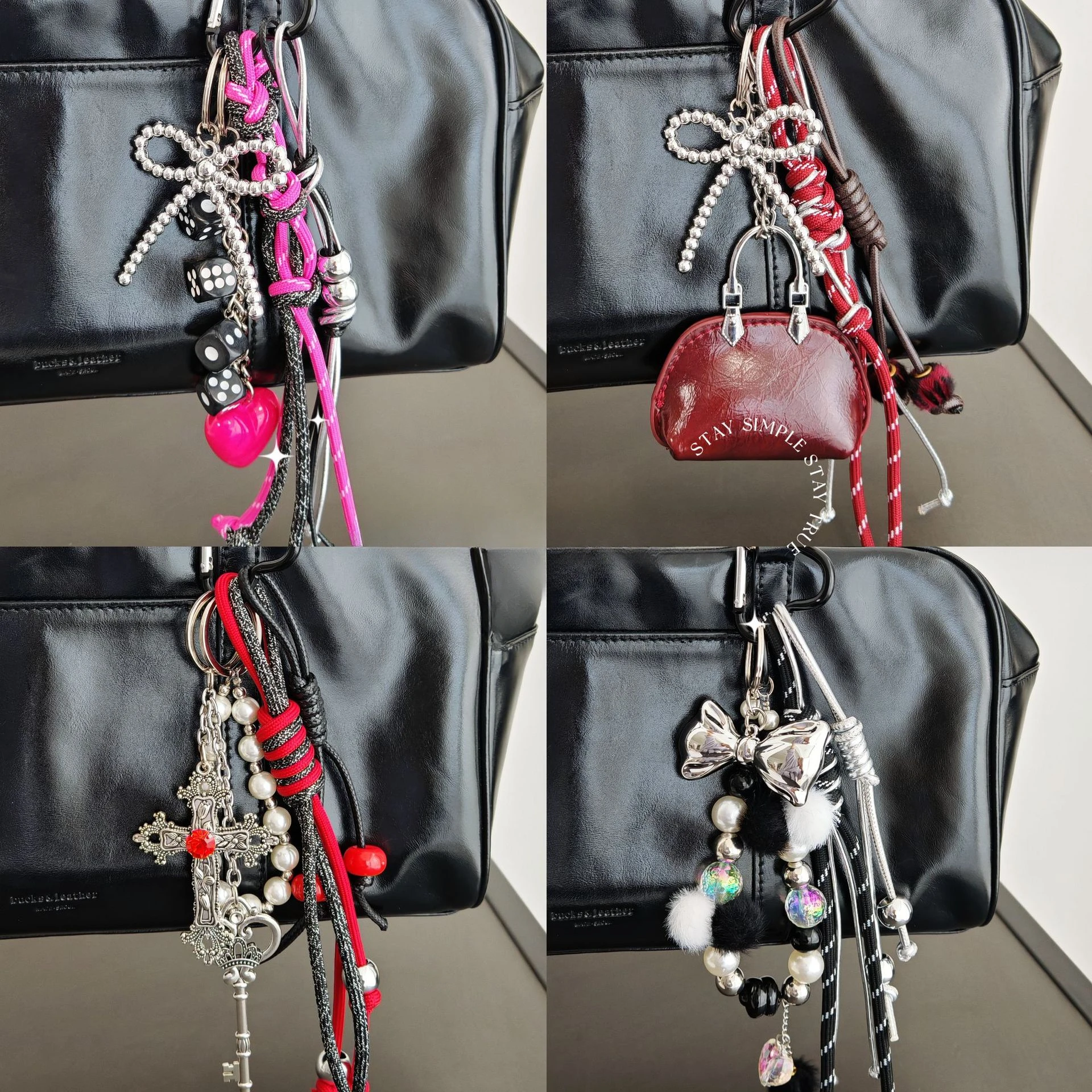 MIU Series Bag Hanging, Original Design High-end Sense Complex Pendant,  INS Metal Wind Bow Beaded Braided Rope Keychain