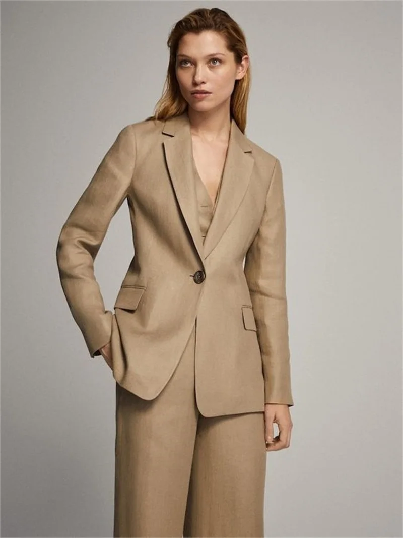 Costume et pantalon pour femmes, ensemble veste Blazer, veste de bureau, manteau à un bouton, robe de bal personnalisée, kaki, 3 pièces