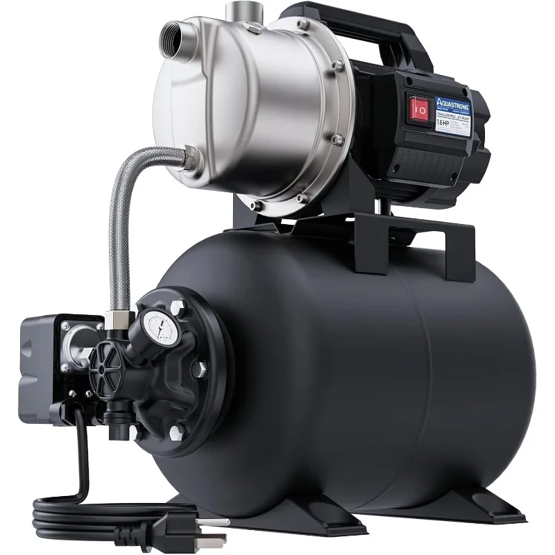 1.6 HP Shallow Well Pump with Pressure Tank, 1320 GPH, 115V, Stainless Steel Irrigation Pump Home Jet Pump