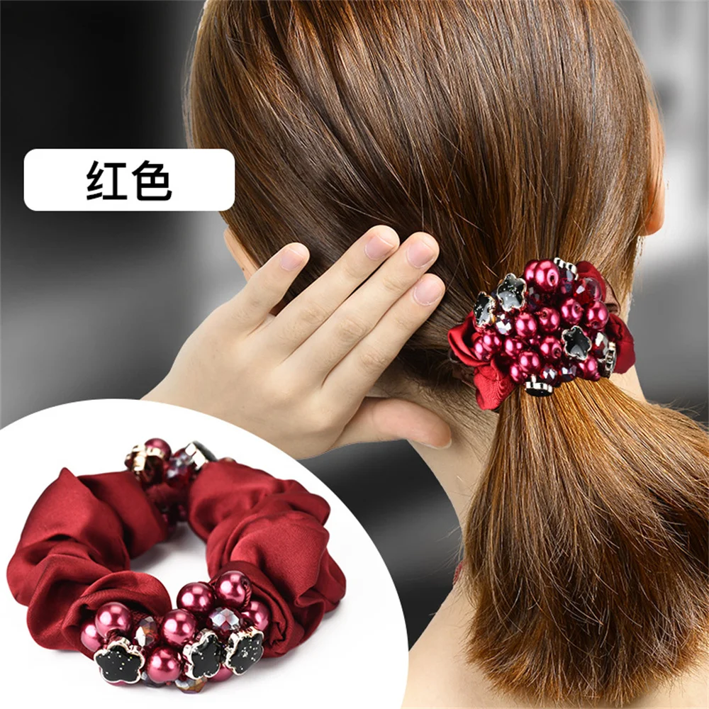 Fashion Pearls Beaded Hair Scrunchies Ponytail Hair Tie Sweet Pearl Elastic Hair Bands Pearl Flower Hair Rope Hair Accessories