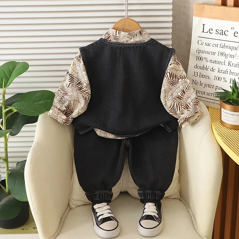 2025 ربيع الخريف جديد بيبي بوي الملابس 12 18 شهرا بلون سترة جينز + قمصان + السراويل الاطفال الفتيان أول عيد ميلاد الزي مجموعة #4