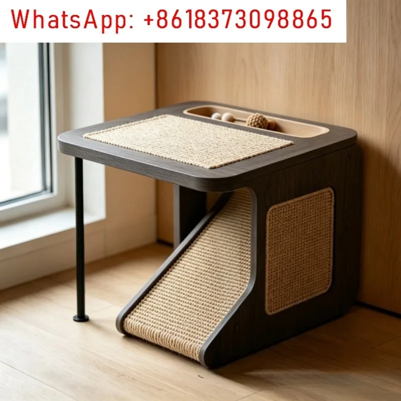 Solid Wood Multi-Functional Cat Scratching Coffee Table Anti-Scratch Furniture Pet Side Table for Household