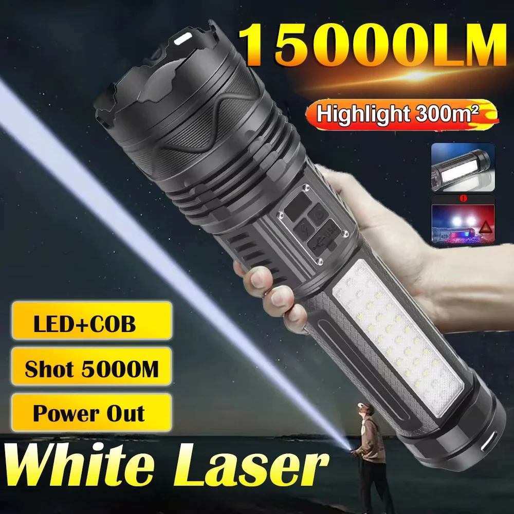 

Most Powerful GT60 Led Flashlights USB Rechargeable Built-in 15000mah Battery Tactical Flashlight Emergency Spotlight Lantern