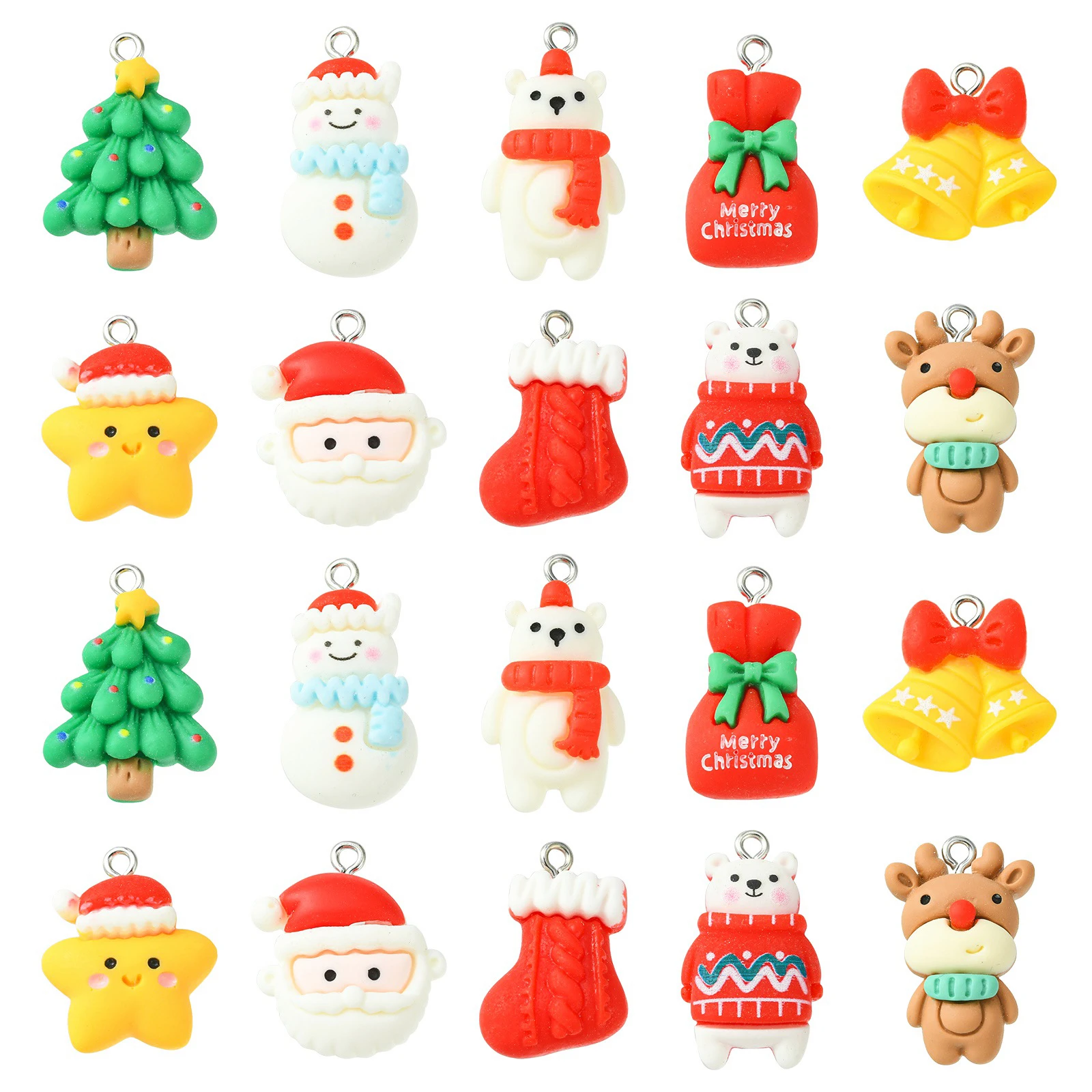 

40Pcs 10 Styles Flatback Christmas Charms Opaque Santa Claus Jingle Bell Xmas Tree Charms for Christmas Decor Jewelry Making