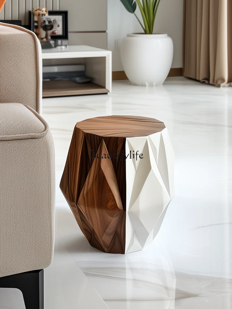 Italian light luxury high sense geometric contrasting color solid wood edge table living room sofa small coffee table