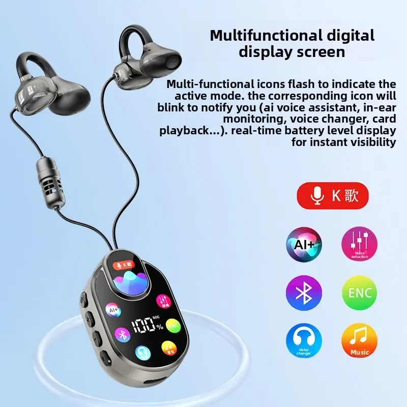 Bluetooth Earphones Clip-On, Karaoke Wireless Music, Bluetooth 6.0 with Directional Sound, Leak-Free, for Cross-Border Use