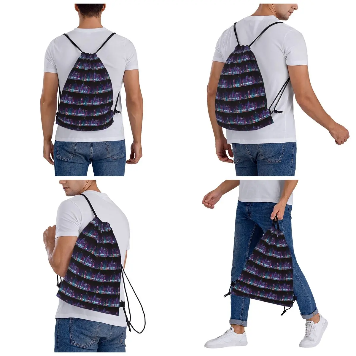 Feeling Home World Digital Art Backpacks Fashion Drawstring Bags Sports Bag Book Bags for Travel School