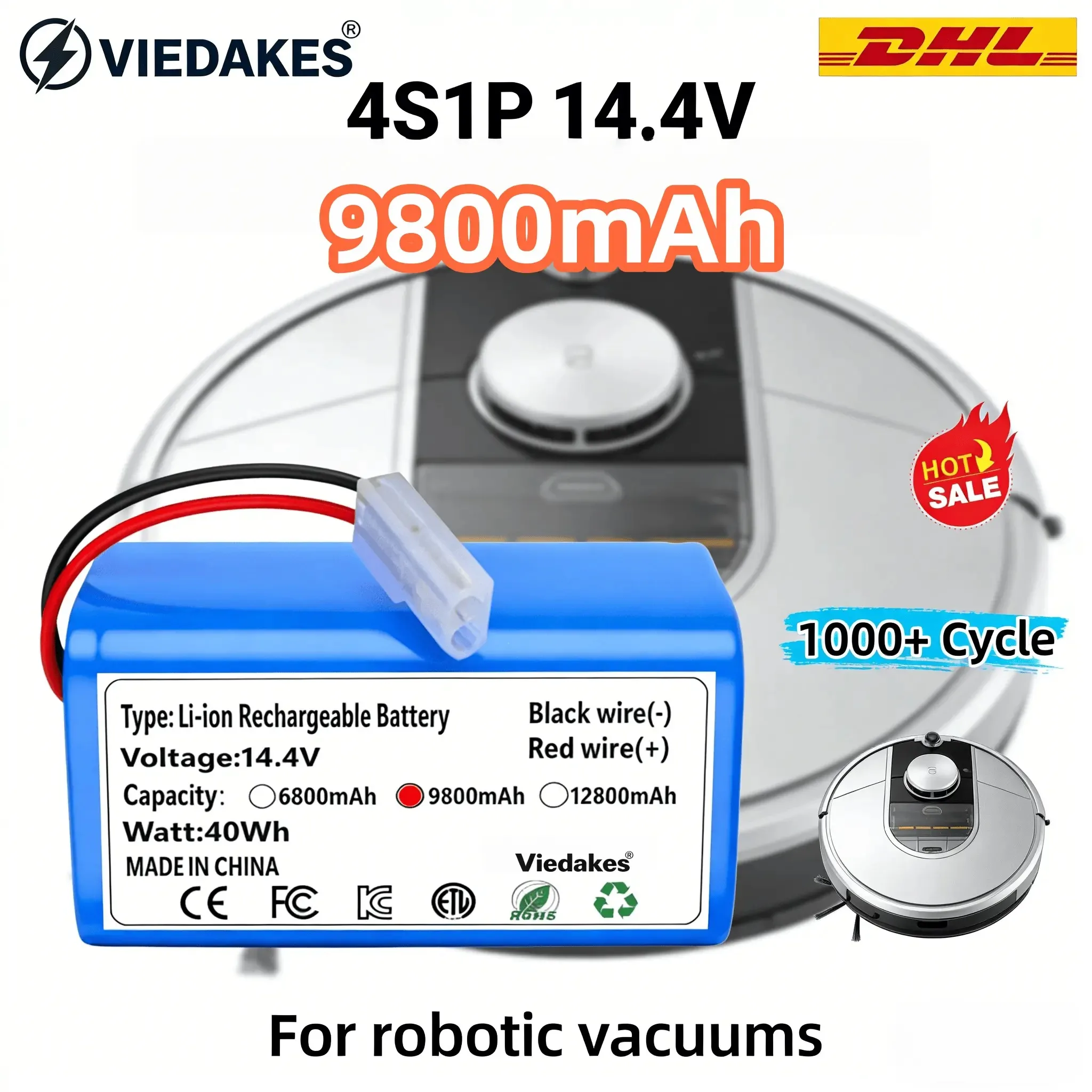 

14.4V Li-ion Battery Pack for Xiaomi Mijia Essential G1 MJSTG1 Robot Vacuum Cleaner, SKV4136GL H18650CH R30 R35 4S1P 9800mAh