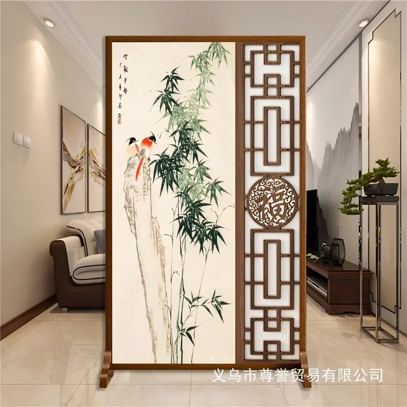 Modern Chinese Style Hollow Wood Screen Room Divider for Living Room Entrance Office Partition Decor