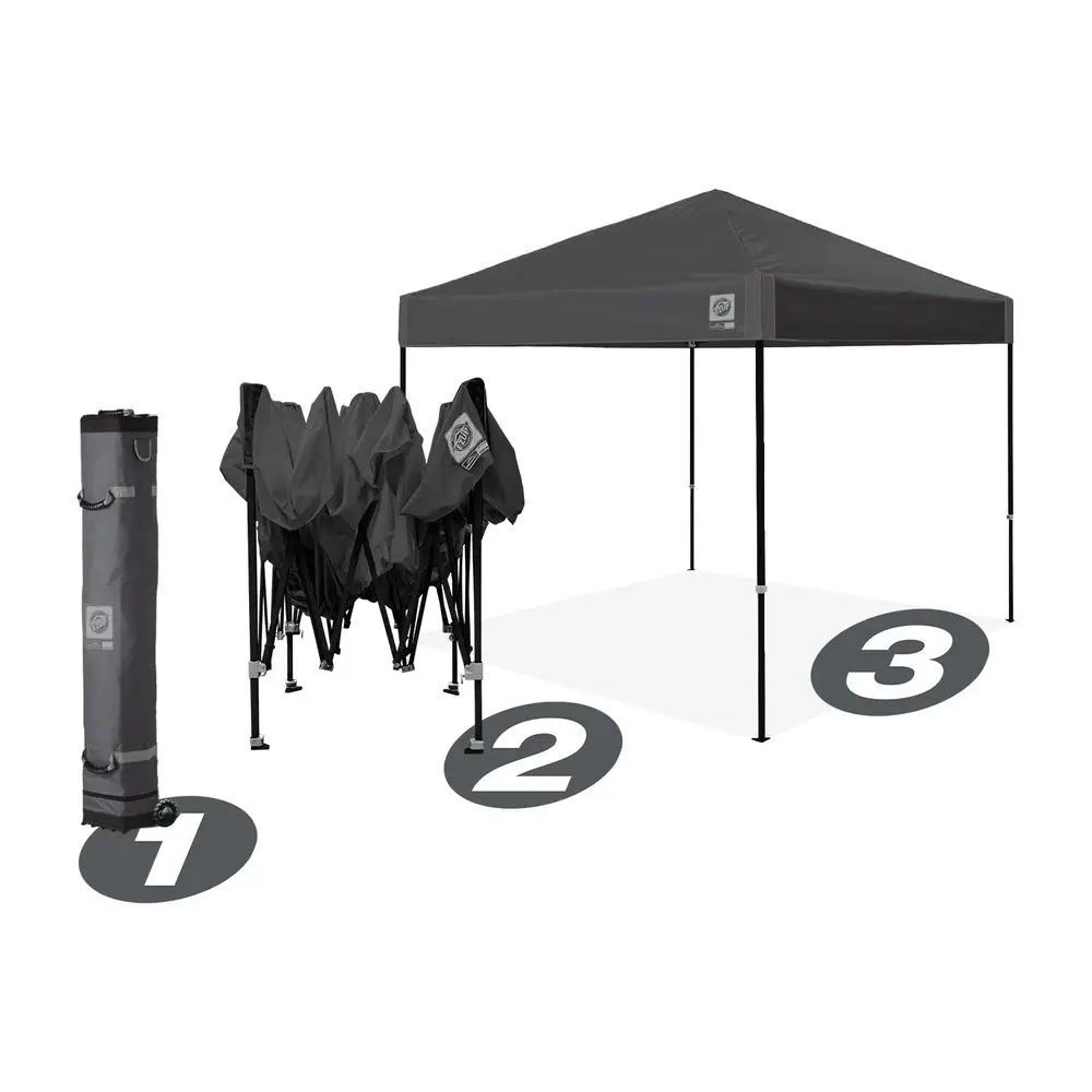 

Ambassador Instant Pop Up Canopy Tent, 10 x 10, Roller Bag and 4 Piece Spike Set, Steel Gray