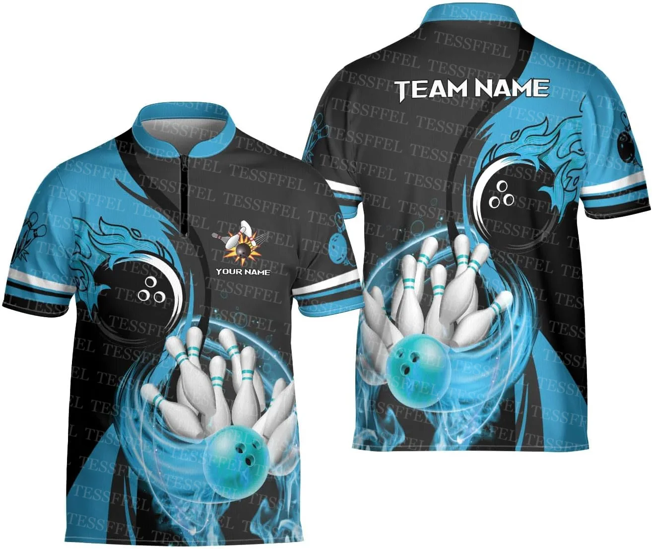Custom Name Graffiti Flame Strike Bowling Colorful Retro Tattoo Harajuku 3DPrint Casual Unisex Polo Jersey Shirts Short Sleeve 2