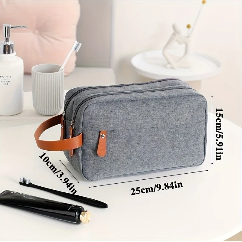 

Customized "Ethan” men's travel toiletry bag-personalized name gift, brown leather handle, durable polyester zipper closure,