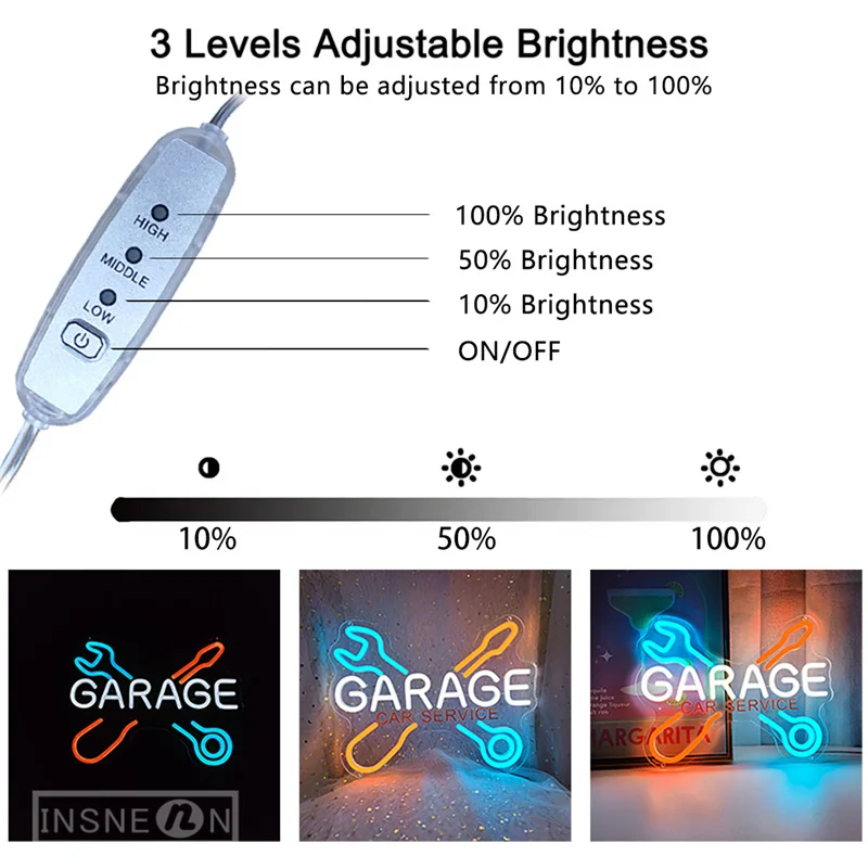 Garage Neon Sign Wrench Shaped LED Neon Light Up Signs per Wall Decor Letter Sign for Man Garage Door Auto Repair Shop Neon LED