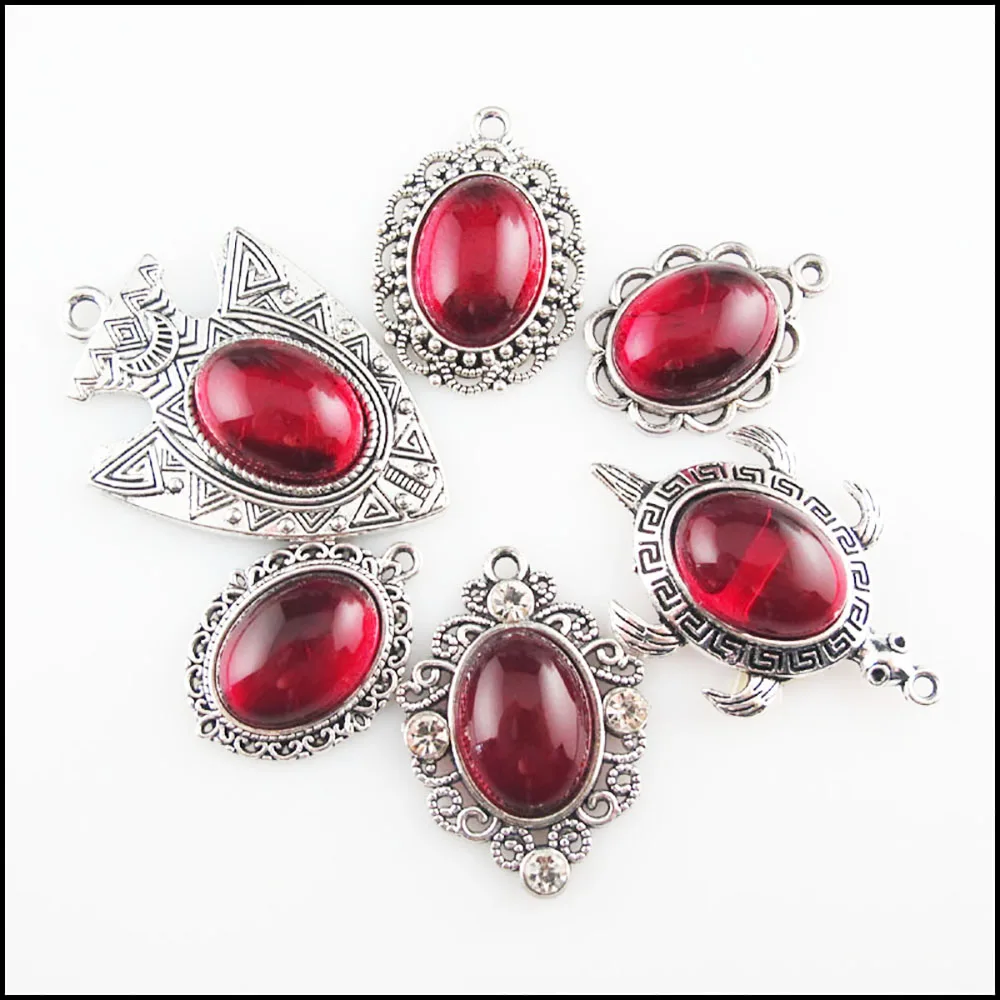 Fashion New Clover Shield Animal Tortoise Oval Charms 13x18mm Red Glaze Tibetan Silver Plated Pendants Retro
