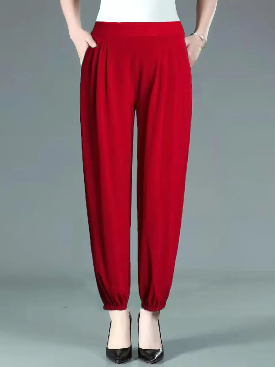 Pantaloni Harem larghi casual Pantaloni da mamma dimagranti in seta di ghiaccio con vita elastica sottile da donna Pantaloni versatili con cavolo a nove punte