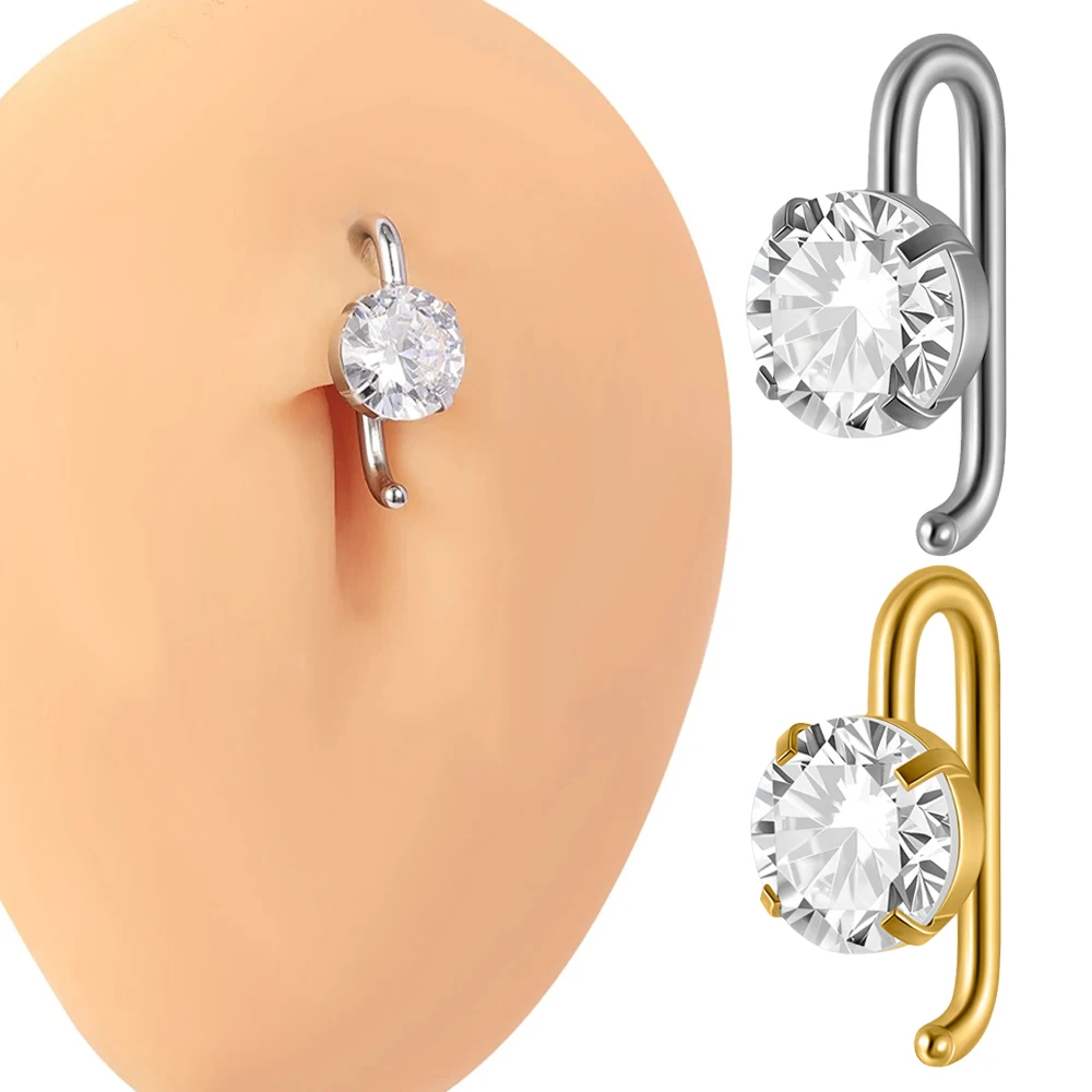 1PC Stainless Steel CZ Inverted Belly Button Ring Zircon Navel Piercing Ring Body Piercing Jewelry 14G