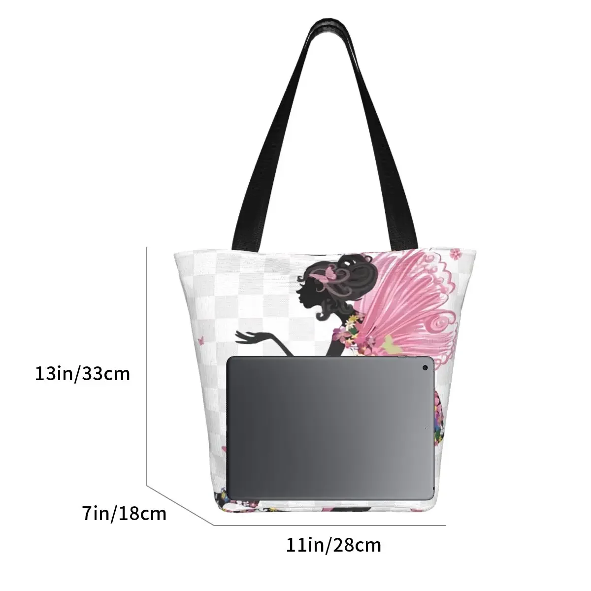 Kawaii Printed Flower Fairy Girl Shopping Tote Bags Portable Canvas Shopper Shoulder Handbag