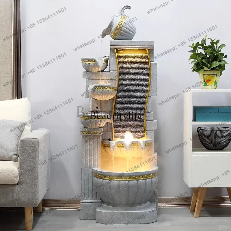 JJ Europeanstyle flowing water ornament circulating water Nordic living room floor fountain light luxury water wheel fish tank