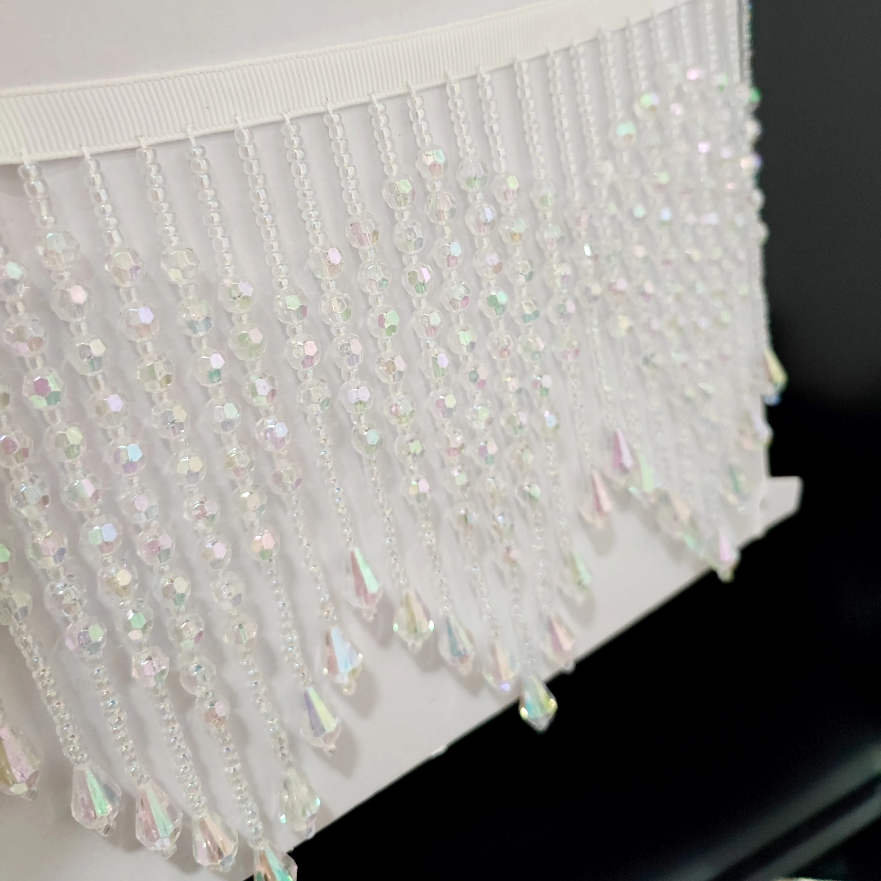 14cm Wide Acrylic Beads Beaded Chevron Fringe, AB Clear, Gold, White, Beaded Fringe, Costume Lampshade Handbag Beaded Tassle