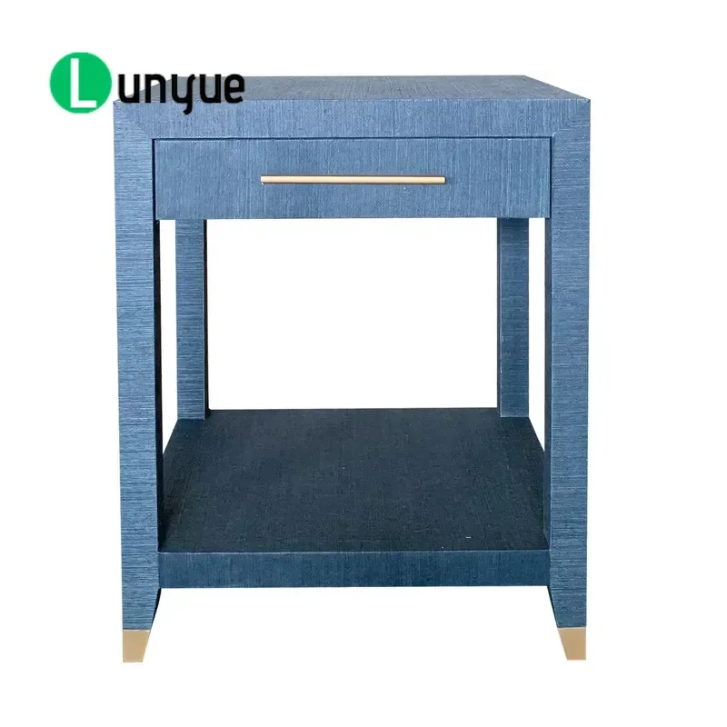 Modern Solid Wood Bedside Table with Single Drawer and Gold Pull Handle Eco-Friendly Customizable Nightstand for Bedroom