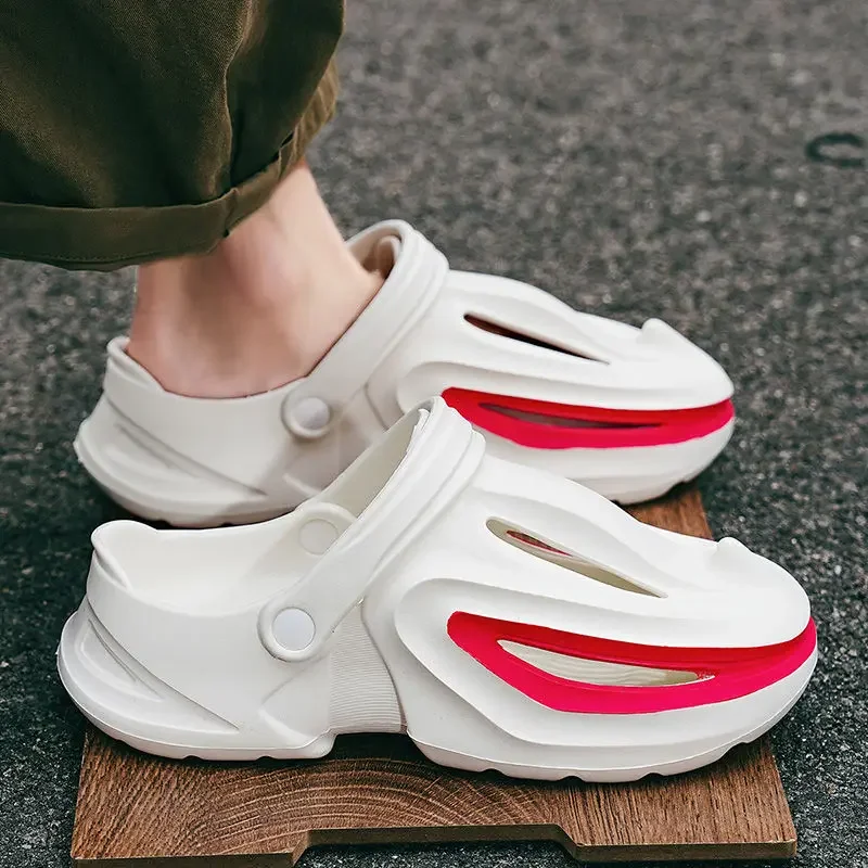 

Резиновые туфли с отверстиями и платформой. Пляжная высота. Распродажа мужской обуви. Eva. 2025 стилей. Удобная дизайнерская скидка. Купить мужские сандалии из ПВХ.