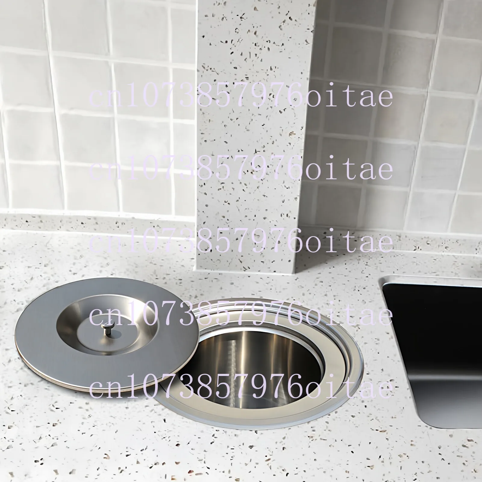 8L Kitchen Countertop Built-in Stainless Steel Trash Can Embedded Trash Can Environmental Protection Hidden Embedded Trash Can