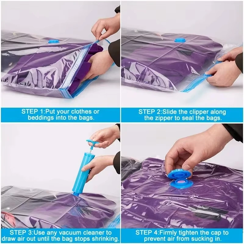 Vacuum Storage Bags More Space Save Compression Travel Seal Zipper for Clothes Pillows Bedding Closet Home Organizer