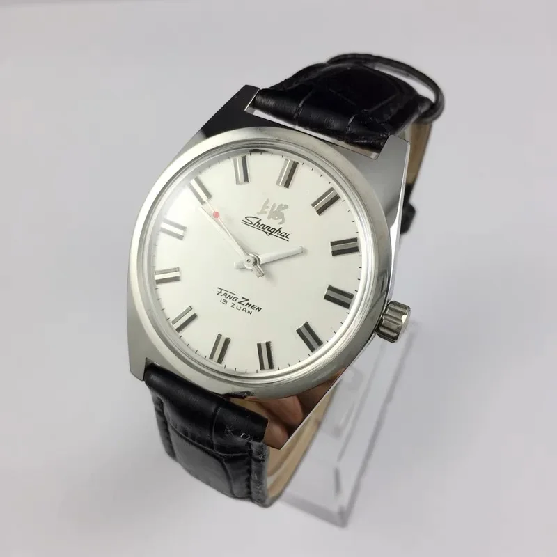 Orologio meccanico manuale Shanghai per uomo Orologio da polso a vento a mano Orologio da uomo d'affari Reloj originale in pelle nera vecchio Orologio maschile