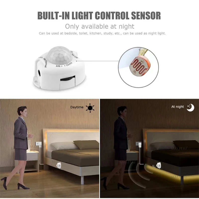 Sensor de movimento led luz de tira dc 12v à prova dwaterproof água sob a lâmpada do armário para o quarto cozinha flexível tira led eua ue adaptador energia