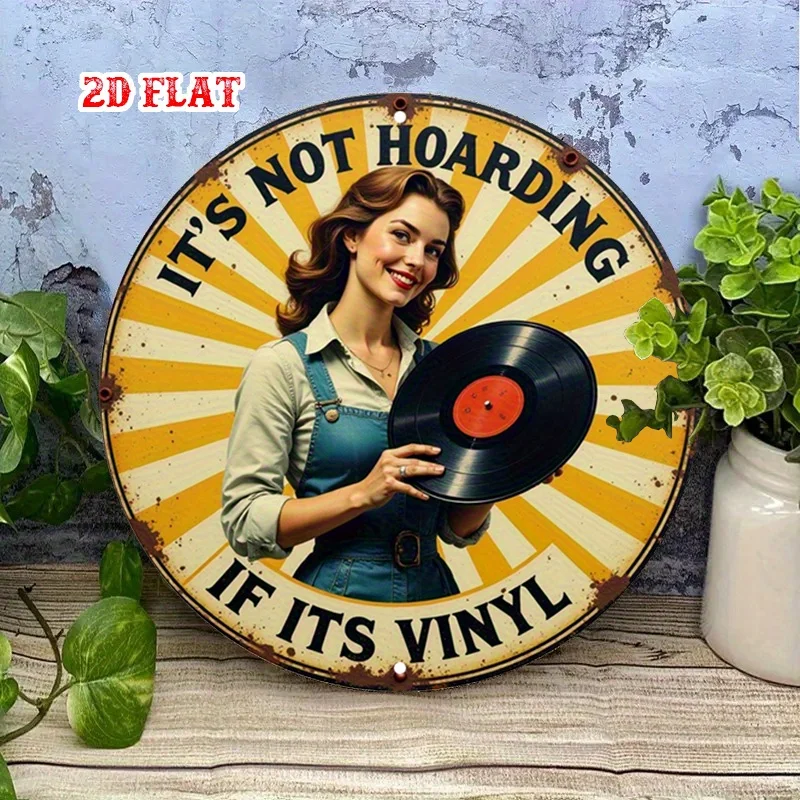 Vintage 2D Flat Sign Featuring Music, Retro Metal Design - Collectible Rustic Wall Art for Vinyl Lovers,Perfect for Home, Garage