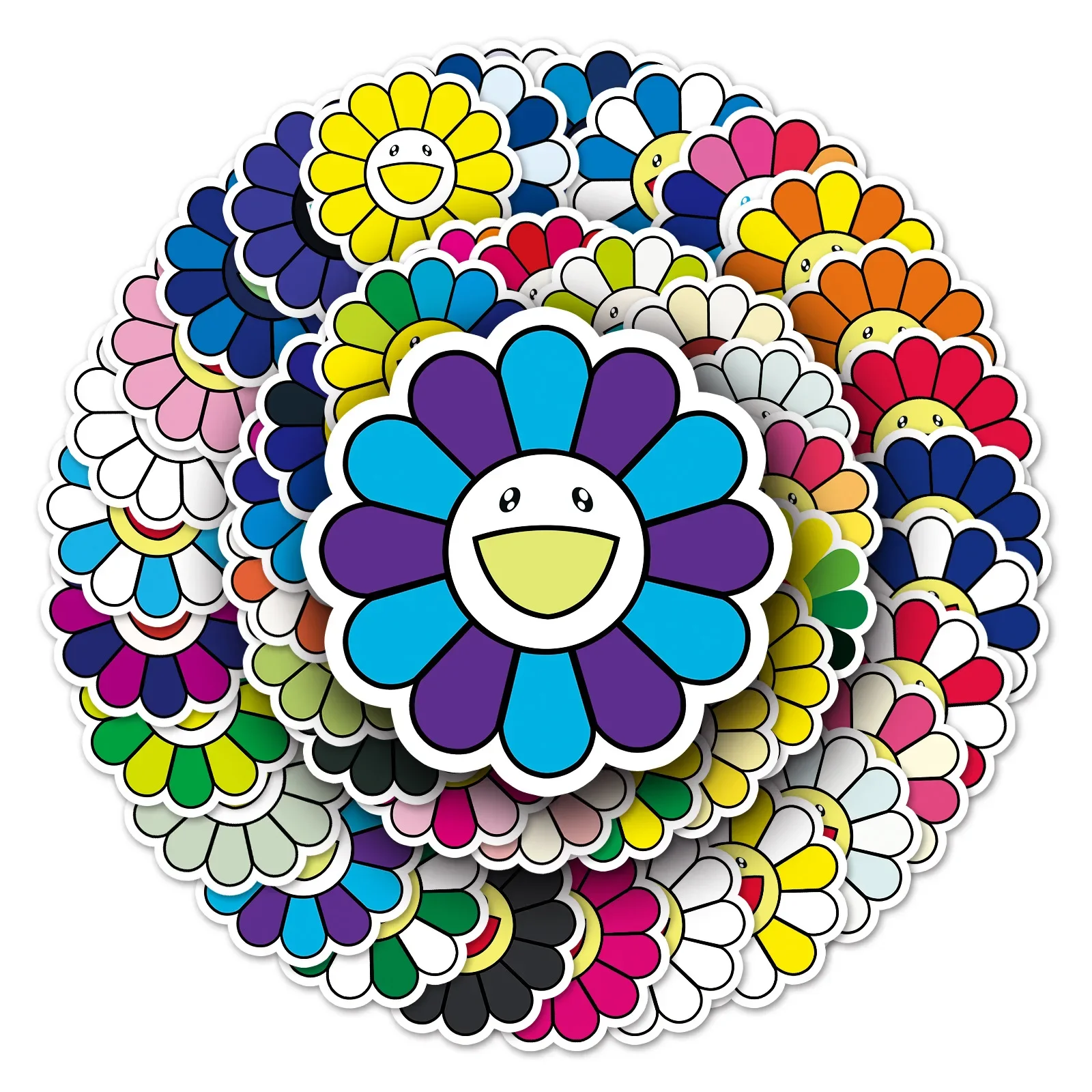 50pcs Cute Sun Flower Color Graffiti Luggage Scooter Bicycle Cartoon Waterproof Sticker
