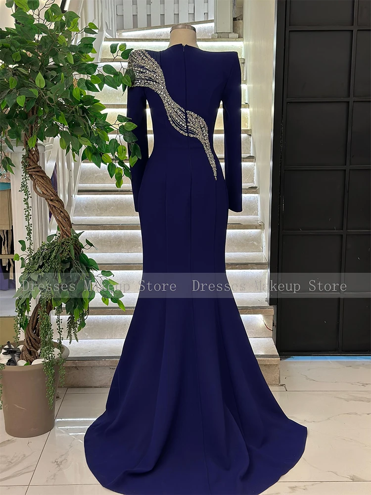 فساتين سهرة فاخرة حورية البحر رقبة على شكل V مطوي مطرز بالخرز وأكمام طويلة فساتين سهرة للنساء 2025 بوق فستان رسمي حديث للحفلات