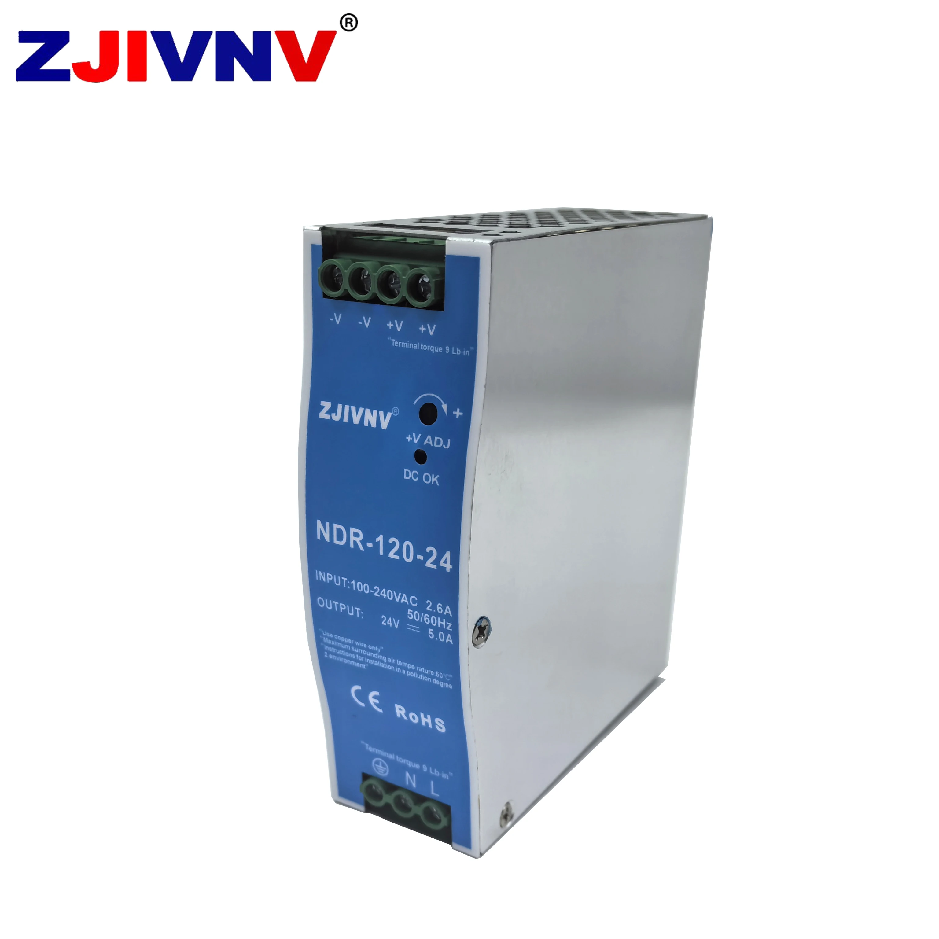 ZJIVNV 120W Single Output Industrial DIN Rail Power Supply 12V 10A  24V 5A 48V 2.5A AC-DC 90-264VAC NDR-120-12 NDR-120-24