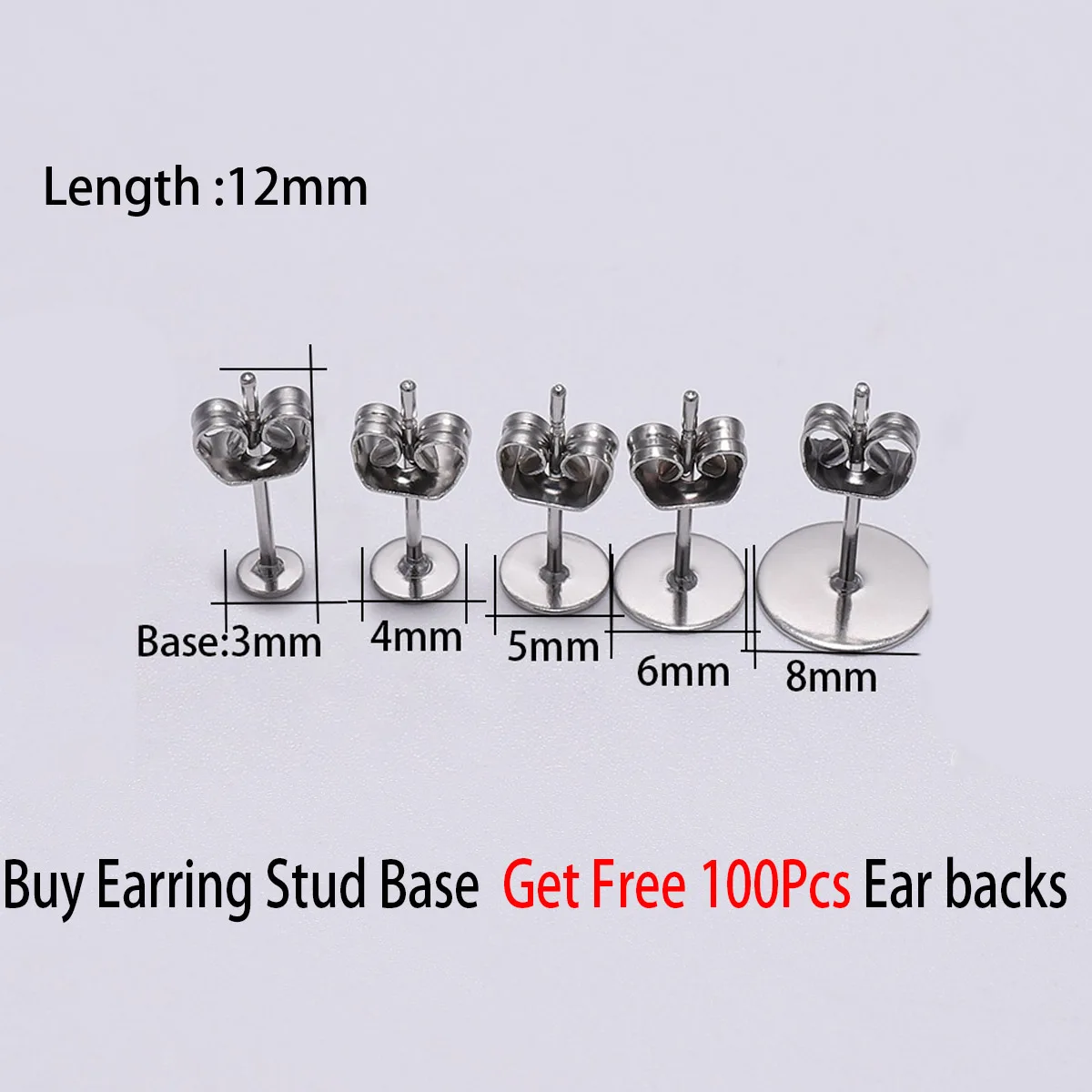 100pcs/lot Gold Stainless Steel Blank Post Earring Studs Base Pins With Earring Plug Findings Ear Back For DIY Jewelry Making