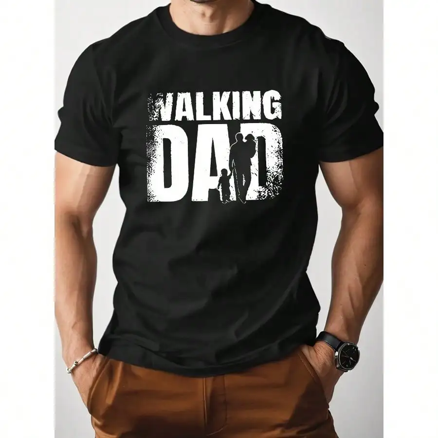

Father's Day Walking Dad Graphic T-Shirt for Men - 100% Cotton Comfort Fit Retro Vintage Style with Distressed Lettering