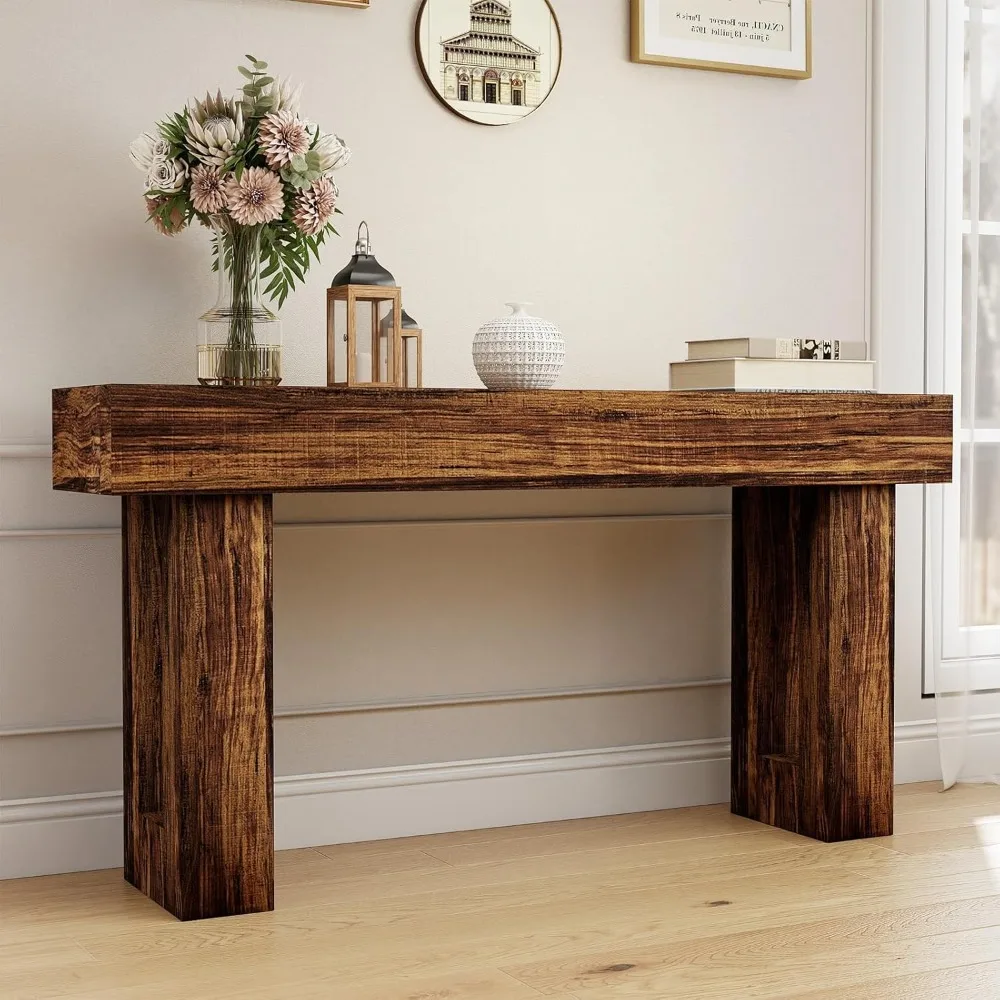 

63'' Long Console Table,2 Tier Farmhouse Entryway Table Sofa Table with Storage, Wood Behind Couch Table for Living Room
