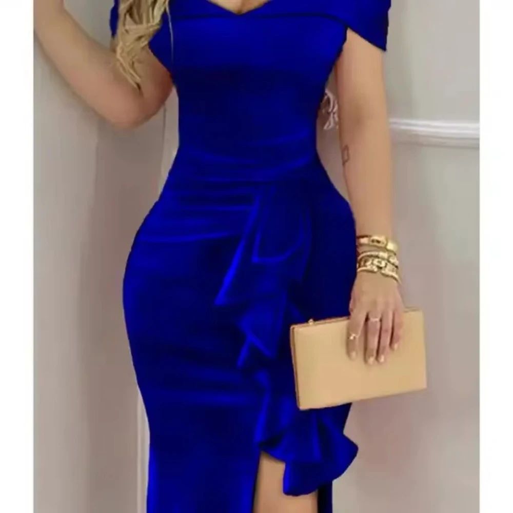 فساتين لحضور الحفلات الموسيقية الفاخرة المكشكشة على شكل حرف v بدون أكتاف فستان طويل رائع عالي الجودة للحفلات المسائية للنساء حسب الطلب