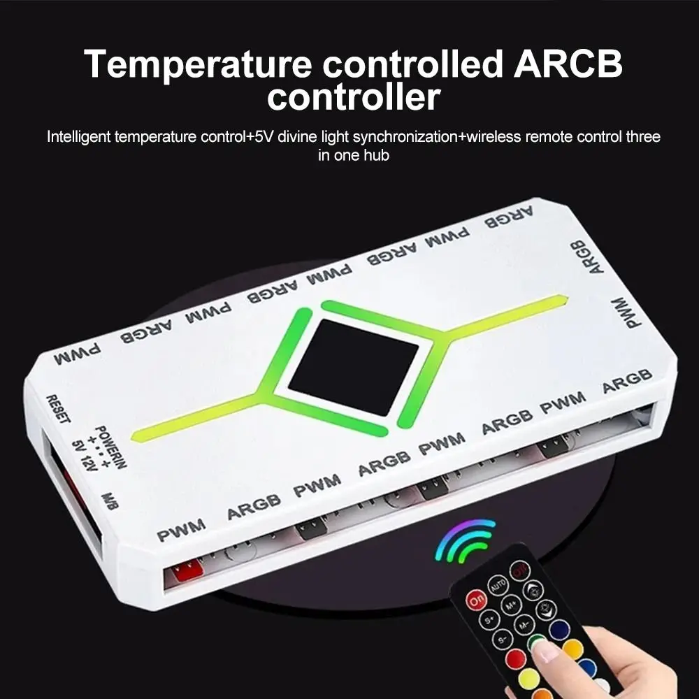 Portable 5V 3 Pin ARGB Fan Hub RGB Sync Multi-Interface PWM Fan Splitter Remote Control Fan Hub Controller PC Build