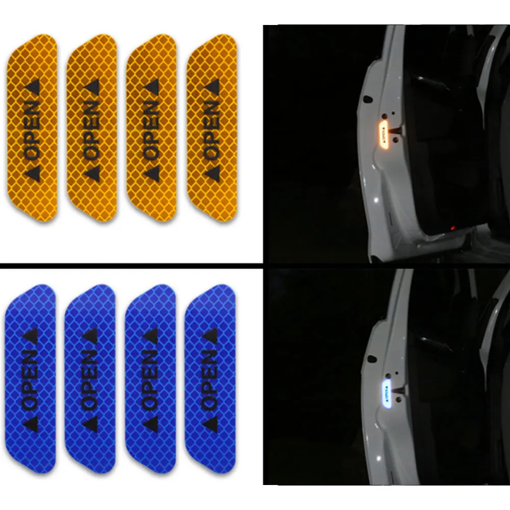 4pcs Reflective Car Door Sticker Safety Opening Warning Reflector Tape Decal Auto Car Accessories Exterior Interior Reflector