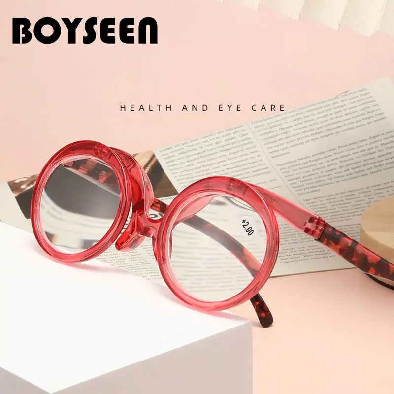BOYSEEN Flip Up Reading Glasses Man Far Sighted Glasses Woman Makeup Eyeglasses Hyperopia