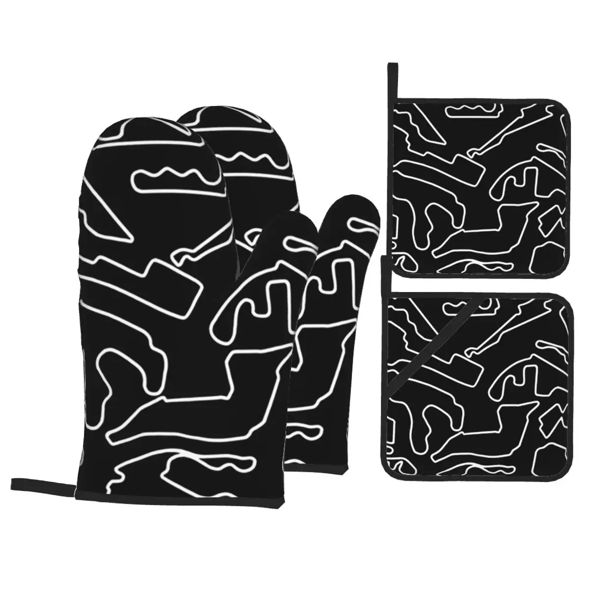 F1 2025 Tracks Oven Mitts and Pot Holder Sets of 4 for Baking Kitchen Cooking BBQ Resistant Non-Slip Gloves