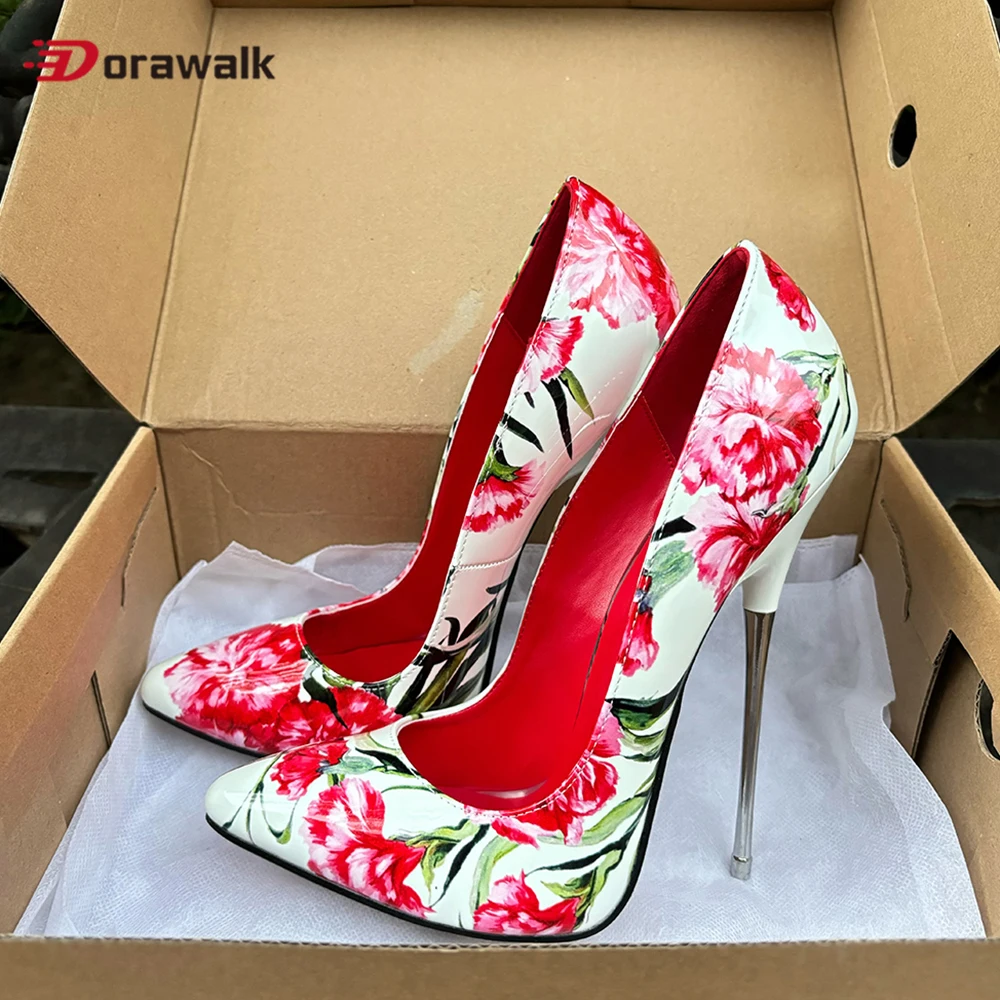 

Newly 16cm Extreme High Heels Floral Stilettos Sexy Women White Pumps Fetish Model Party Unisex Shoes Crossdresser Extra large