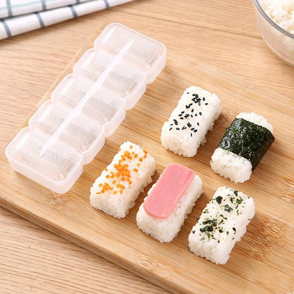 New 5 Grids Rice Ball Mold Transparent DIY Onigiri Molds Non-Stick Reusable Sushi Molds Kitchen Tool