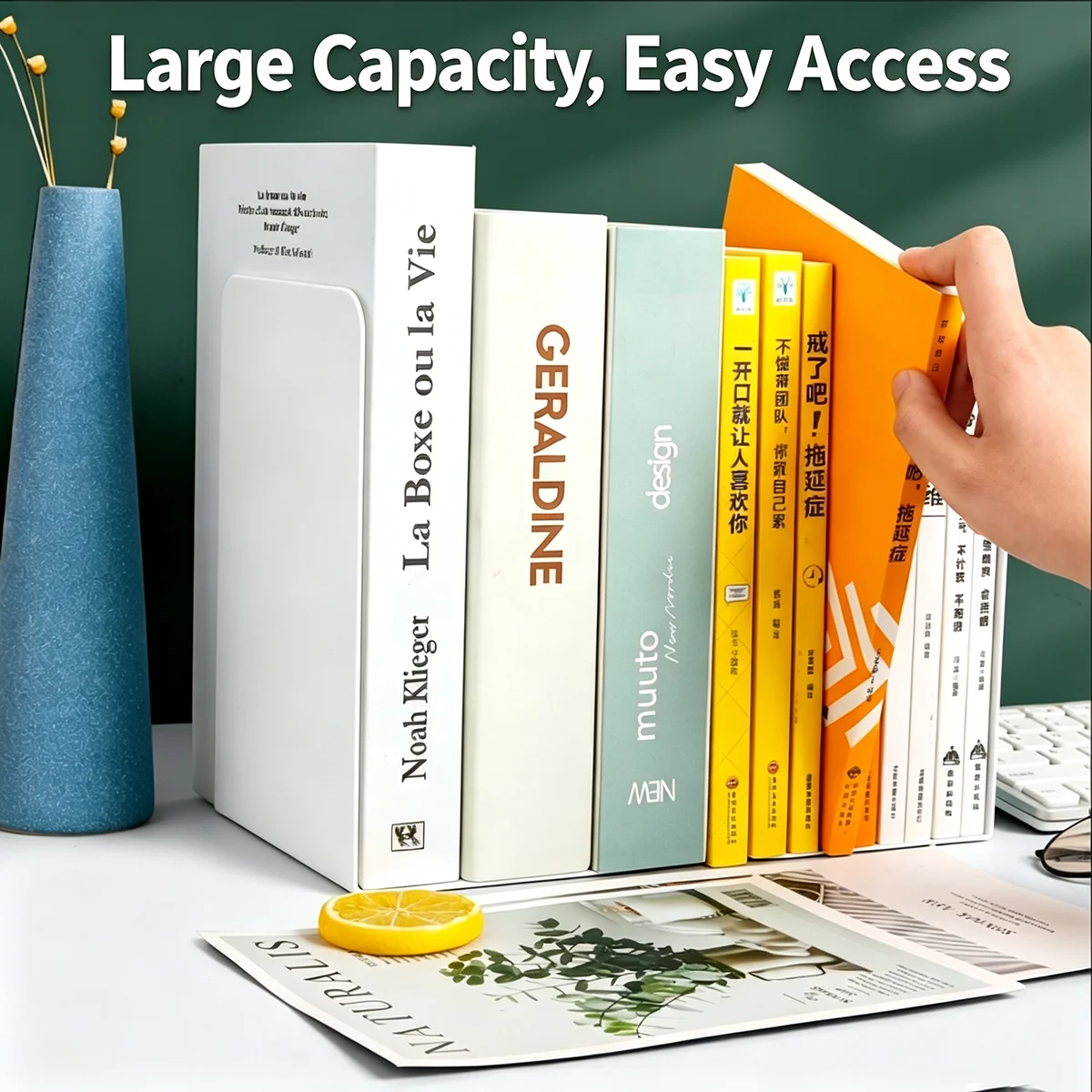 2Pcs White L-Shaped Metal Bookends, Heavy Duty Anti-Slip Book Holder for Desk Office Study Bedroom Book Storage