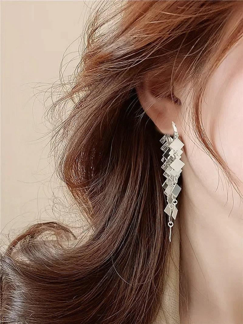 Heart-shaped 100% S925 Sterling Silver Earring for Women, Exaggerated Sequin Tassel